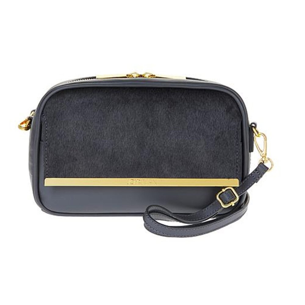 Joy & Iman Luxe Leather & Calf Hair Crossbody Bag Platinum Gray RED with RFID